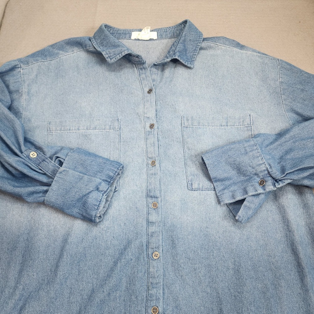L.I.F.E. Denim Tunic‎ Shirt Light Wash Cotton Button Down Womens XL
